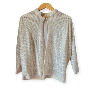 Vintage 60s Sequined Evening Cardigan in cream size large